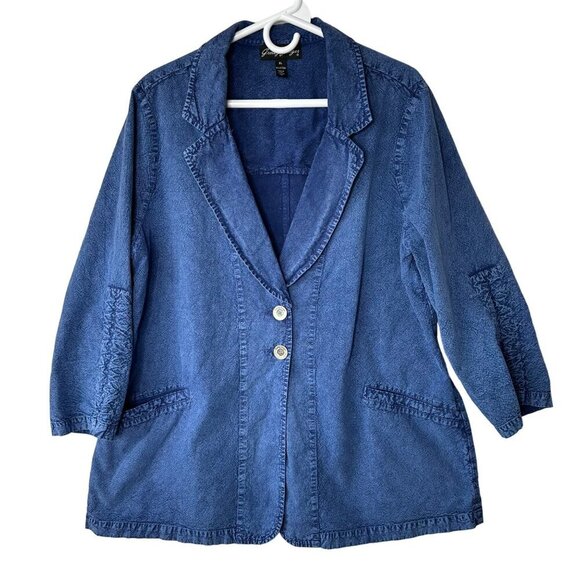 Gretty Zueger Cotton Blazer Lightweight Stone Wash Size XL Blue Lagenlook Boho - Picture 1 of 13